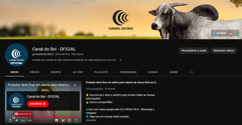 Conheça o novo YouTube do Canal do Boi