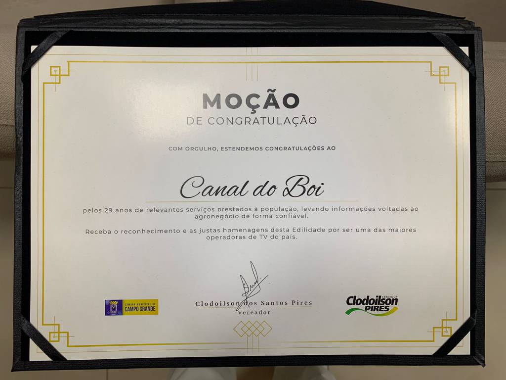Canal do Boi recebe Moção de Congratulação da Câmara de Campo Grande