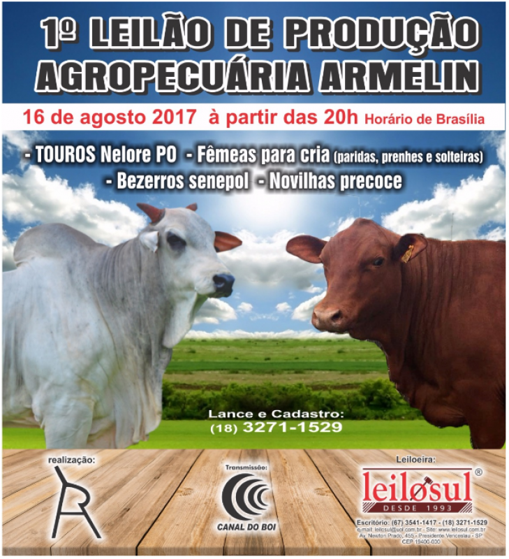 1° Leilão Virtual de Produção Agropecuária Armelin hoje às 20h30 no Canal do Boi 