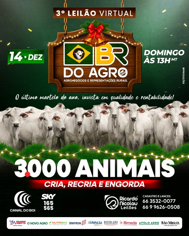 3º Leilão Virtual BR do Agro hoje no Canal do Boi