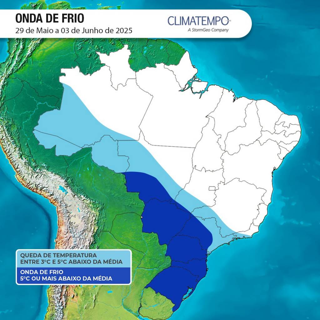 Primeira onda de frio de 2025 chega esta semana ao Brasil