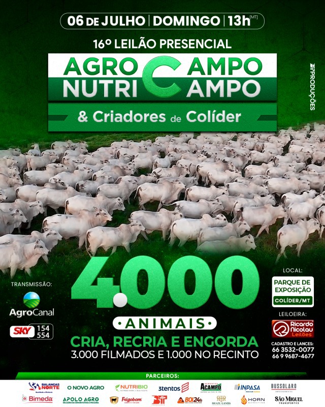 Leilão Presencial Agrocampo Nutricampo e Criadores de Colíder hoje no Agro Canal