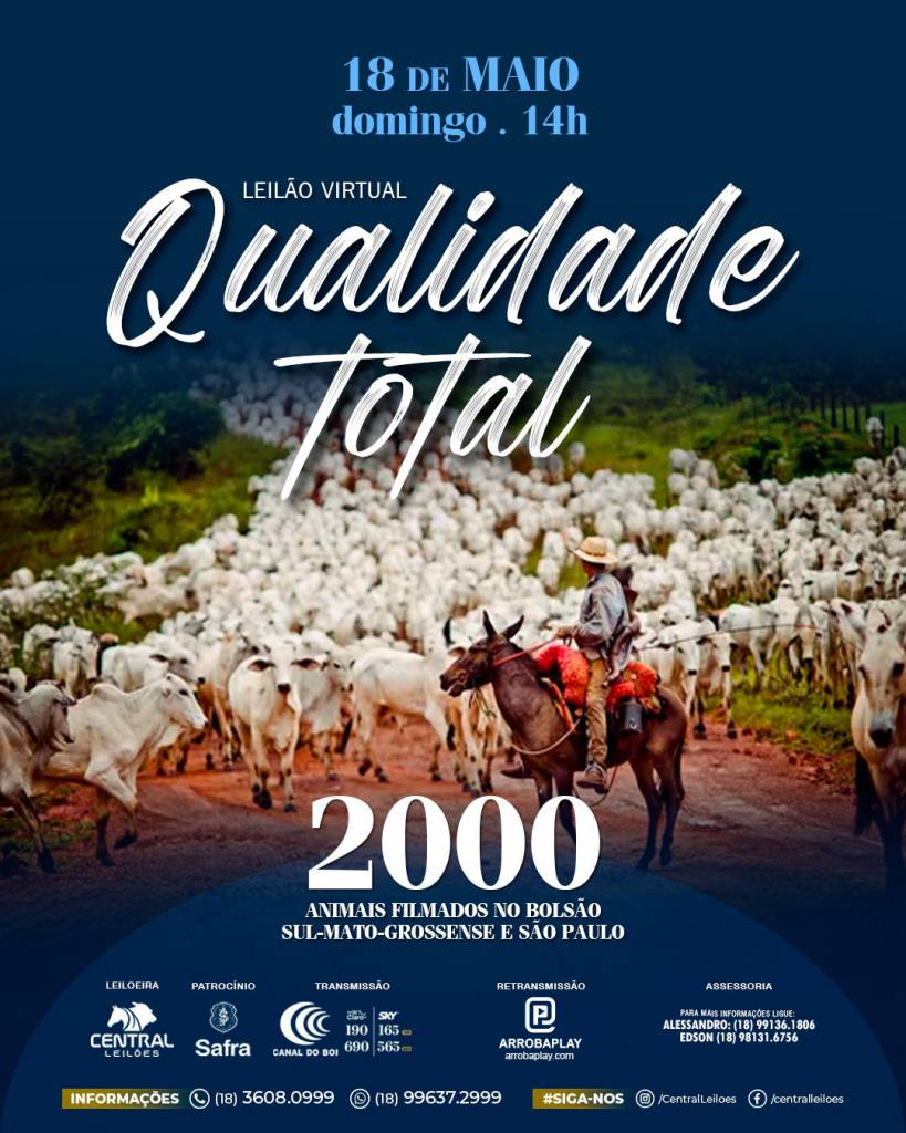 Leilão Virtual Qualidade Total hoje às 14h no Canal do Boi 