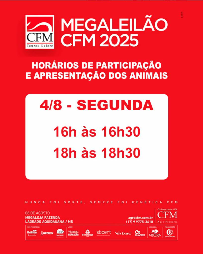 CFM começa hoje apresentação dos animais do Megaleilão no Canal do Boi 