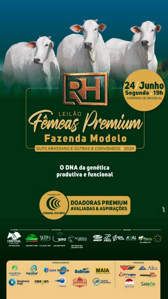Leilão Fêmeas Premium Fazenda Modelo - Guto Grassano e outras & Convidados hoje às 19h no Canal do Boi