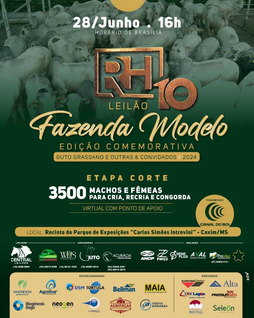 Leilão Fazenda Modelo Edição Comemorativa - Guto Grassano e outras & Convidados - Etapa Corte hoje às 16h no Canal do Boi