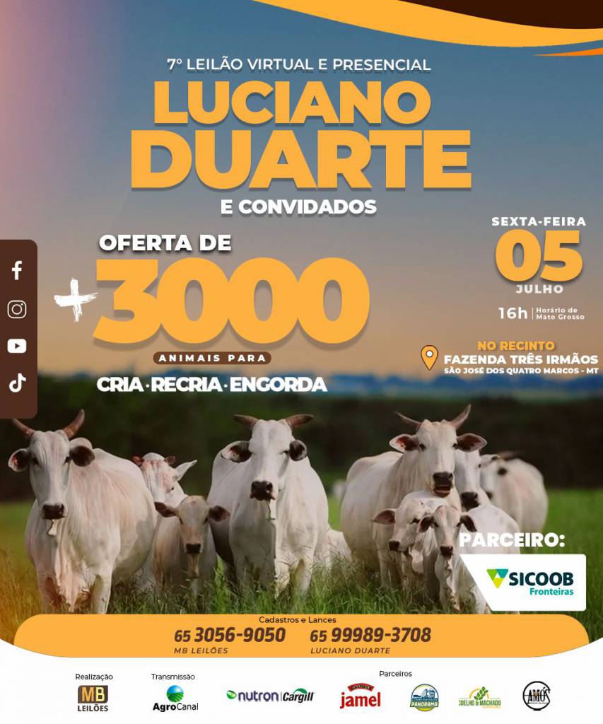 7° Leilão Luciano Duarte e Convidados nesta sexta-feira no Agro Canal