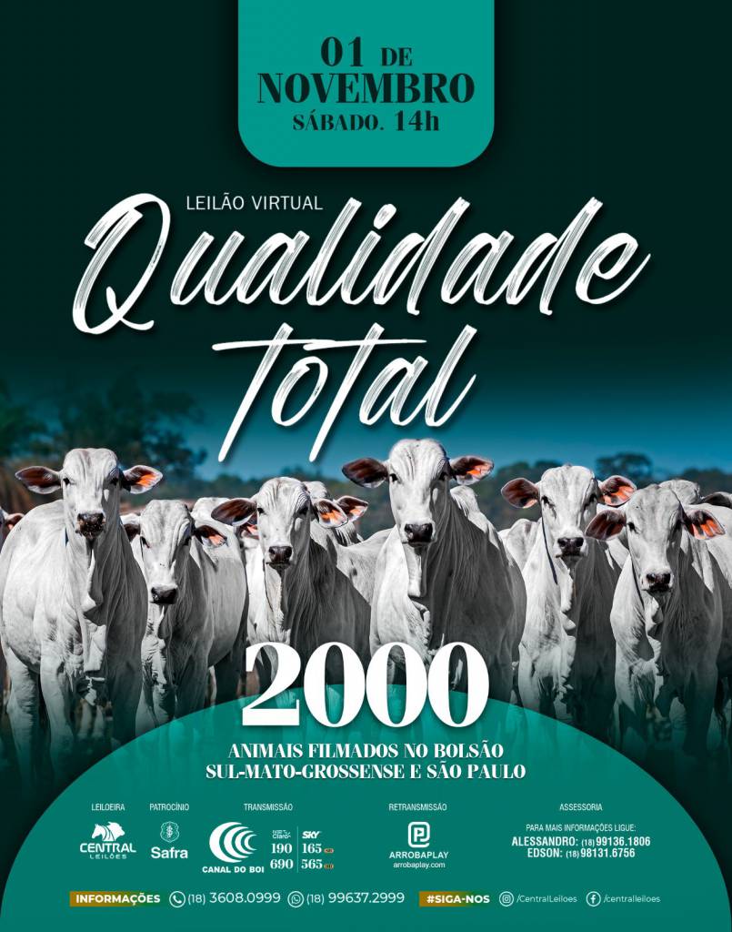 Leilão Virtual Qualidade Total hoje às 14h no Canal do Boi 