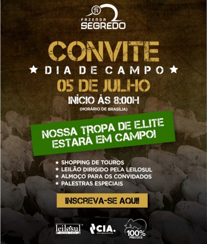 Dia de Campo e Leilão Fazenda Segredo hoje às 12h no Canal do Boi