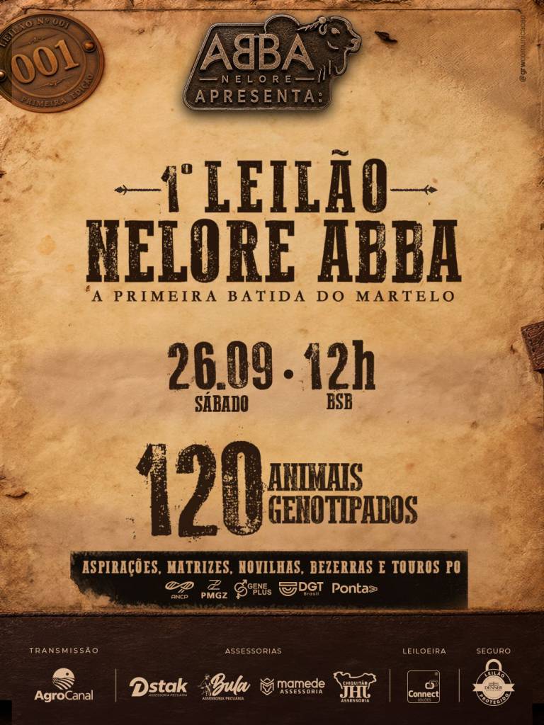 1º Leilão Nelore ABBA hoje às 12h no AgroCanal