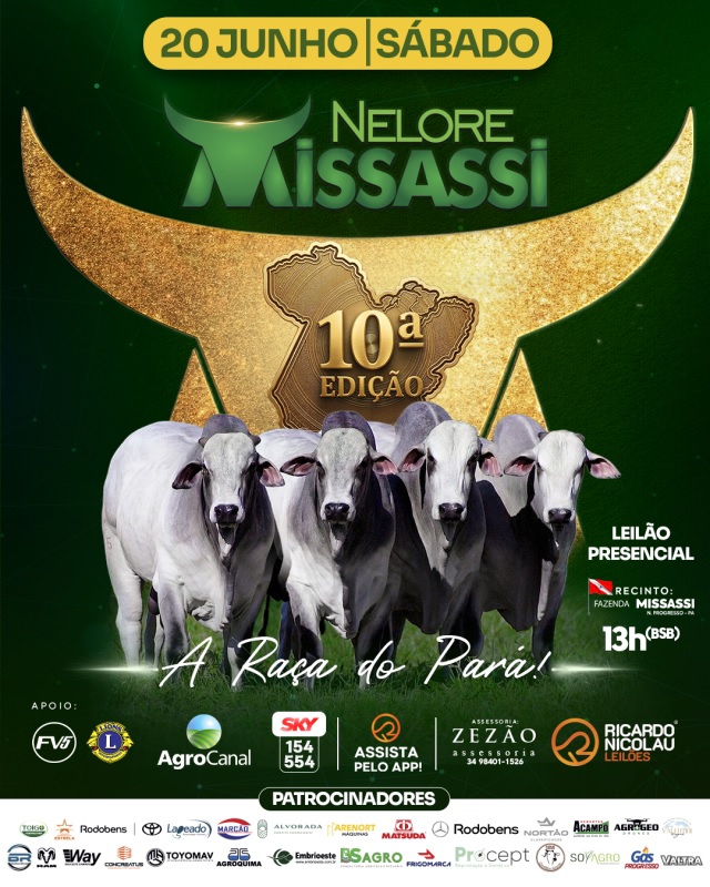 10ª Edição do Leilão Presencial Nelore Missassi acontece neste sábado às 13h com transmissão do AgroCanal
