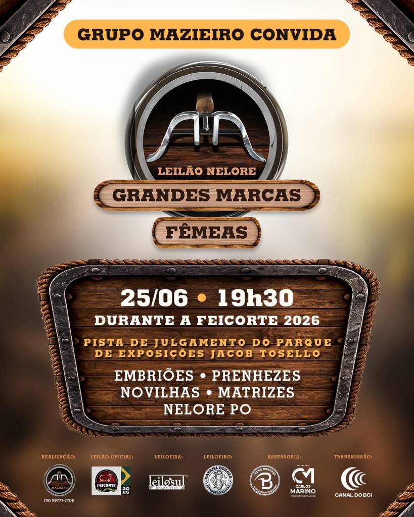 Leilão Grandes Marcas – Fêmeas reúne genética Nelore PO nesta quinta-feira em Presidente Prudente