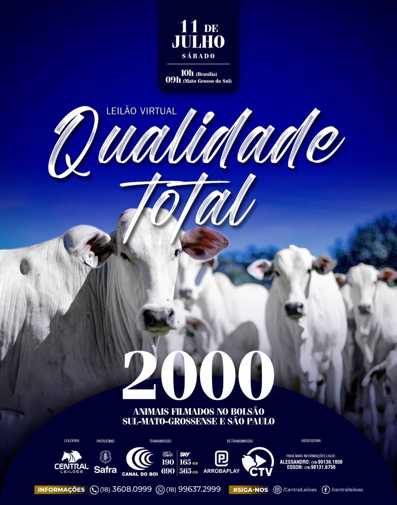 Canal do Boi transmite neste sábado o Leilão Virtual Qualidade Total