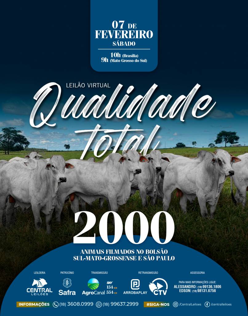 Leilão Qualidade Total oferta 2.000 animais neste sábado no Agro Canal